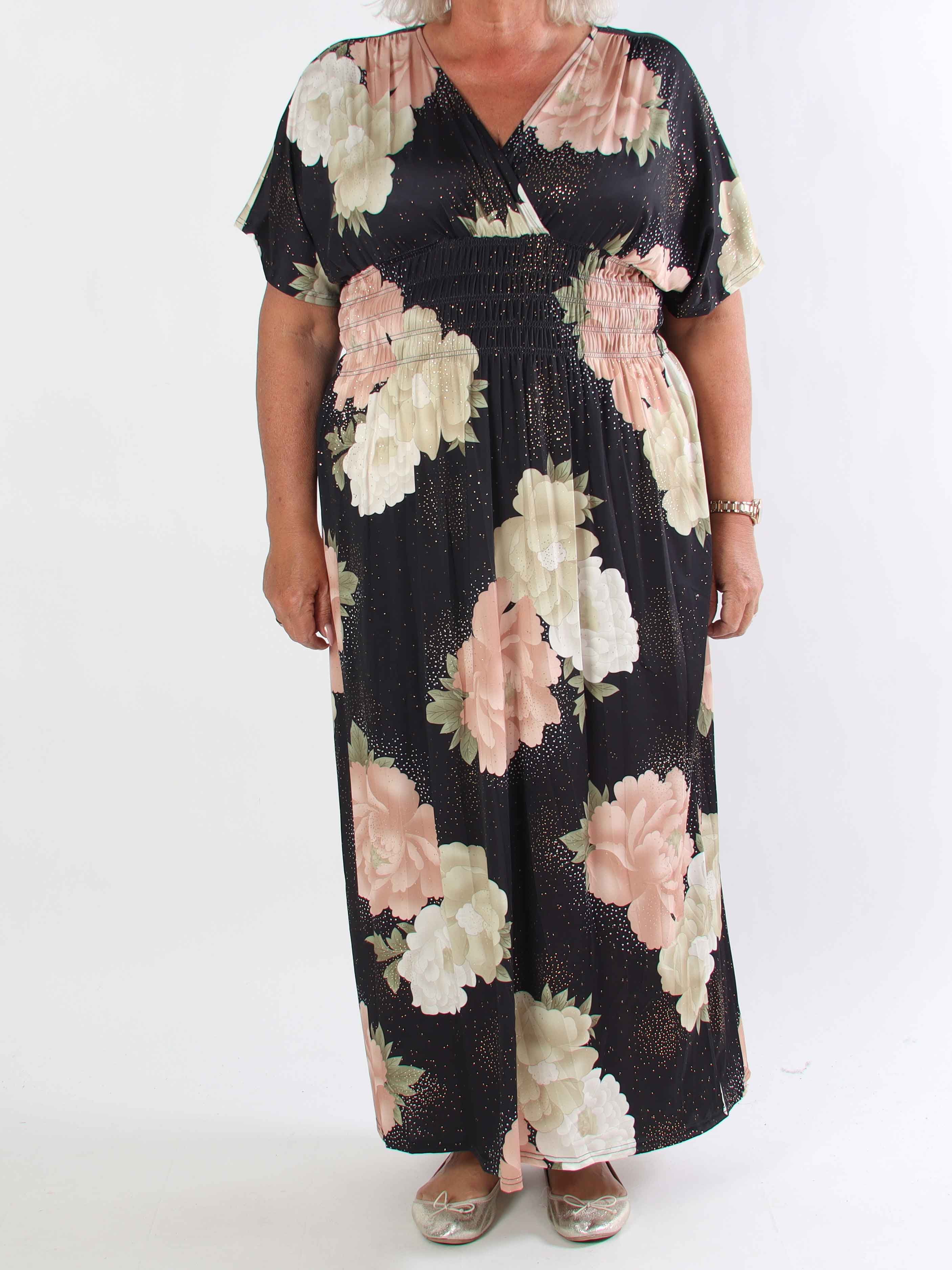 Pams Big Flower - Plus size elastisk kjole med blomster motiver